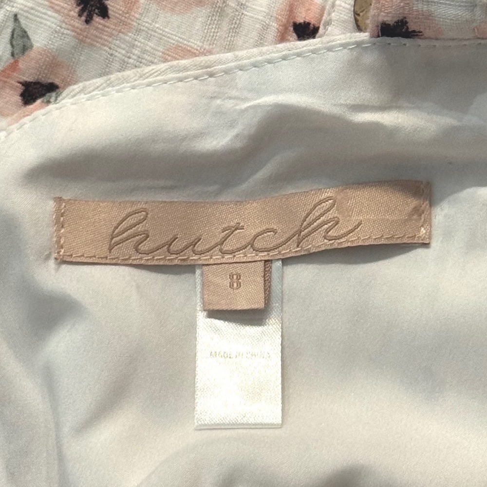 Hutch White Pink Floral Belle Dress Cotton Midi Square Neck Cross Back Size 8 - Picture 5 of 11